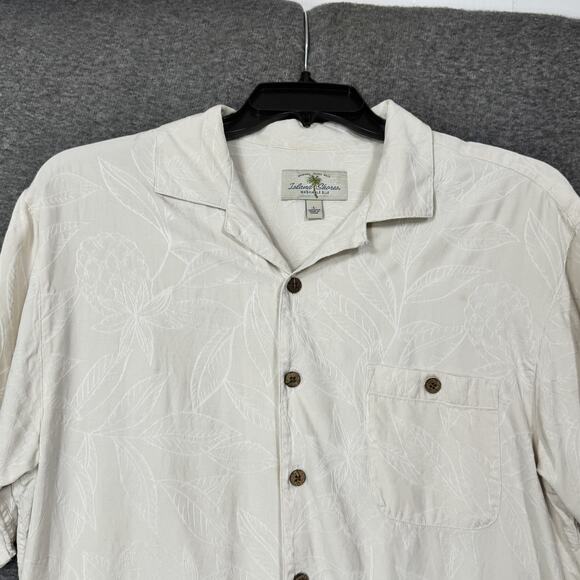 Island Shores Shirt Mens Large Cream Silk Floral Pineapple Embroidered Button Up - Picture 5 of 12